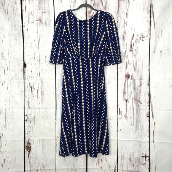 nwt anthropologie the odells blue motif abstract printed midi dress - Picture 2 of 11
